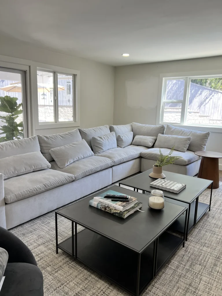 Living room sectional and coffee tables, La Jolla remodel