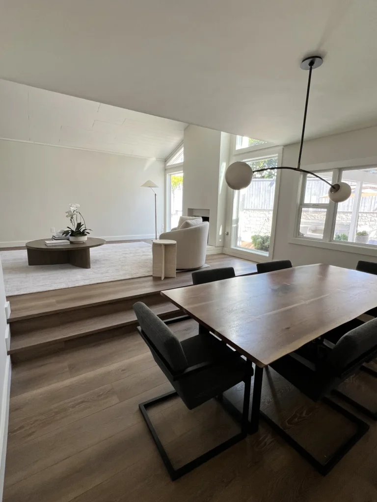 Dining table and pendant light, La Jolla remodel