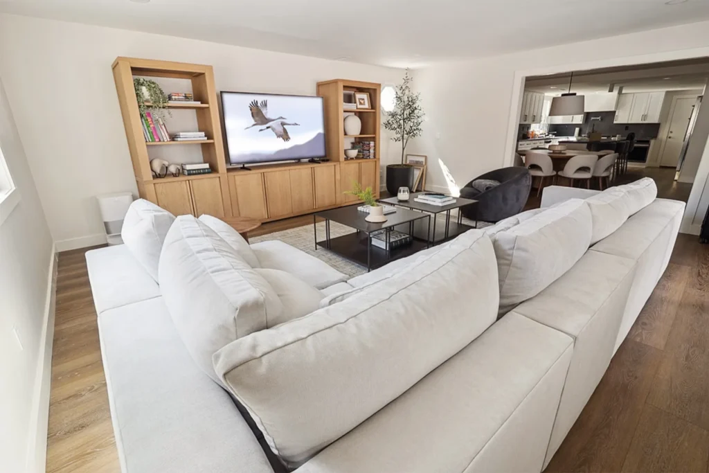 Living room built-ins from the sofa, La Jolla remodel