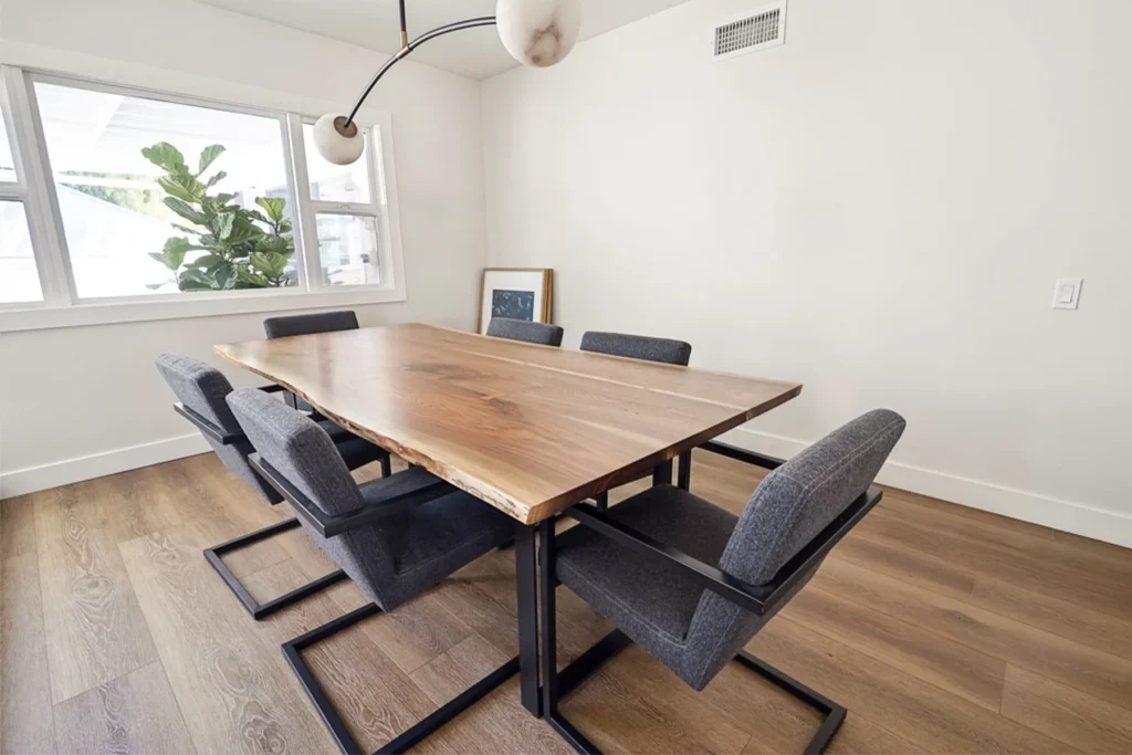 Live-edge walnut dining table, La Jolla remodel