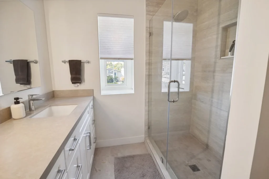 Walk-in shower with glass door, La Jolla remodel
