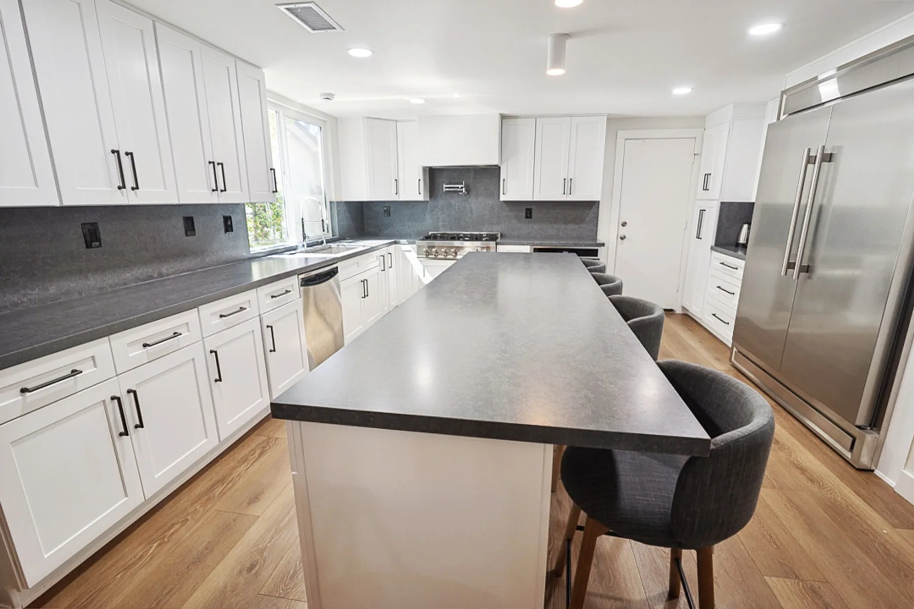 Kitchen island toward the refrigerator wall, La Jolla remodel