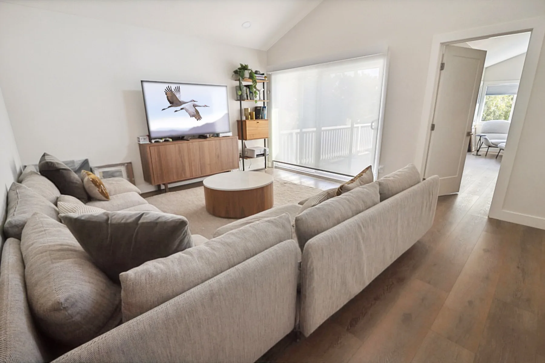 Family room sectional and TV wall, La Jolla remodel