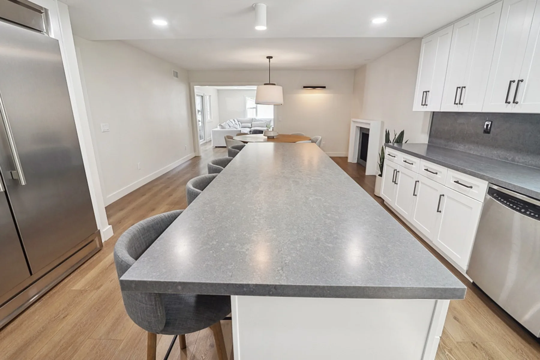 Kitchen island looking toward the family room, La Jolla remodel