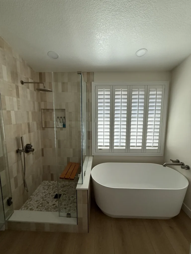 Bathroom with freestanding tub and tiled shower, Rancho Cucamonga remodel