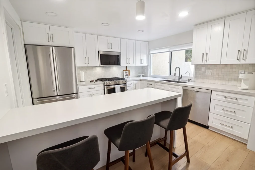 Kitchen island and stainless appliances, San Diego remodel