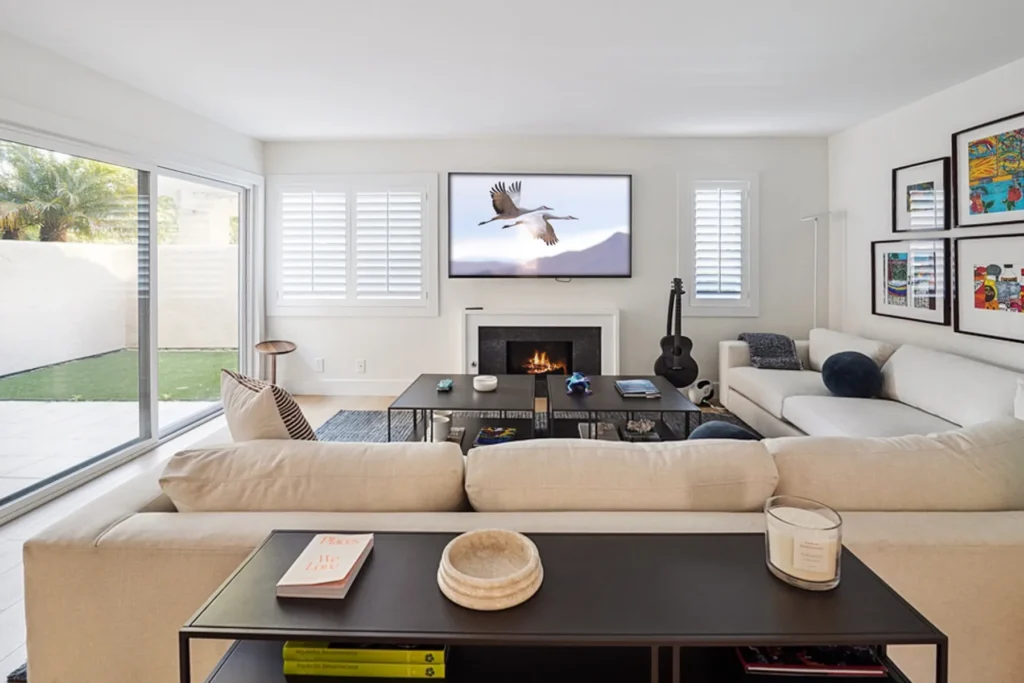 Living room sectional opening to the patio, San Diego remodel