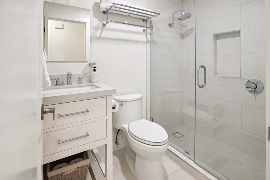 Bathroom vanity and glass shower, San Diego remodel