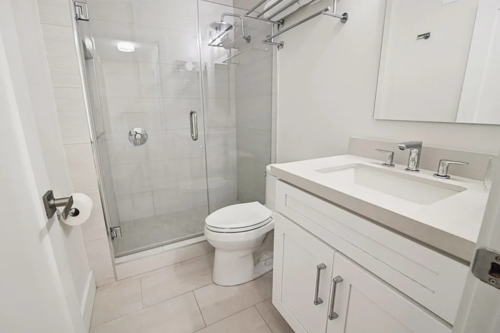 Tiled shower with glass door, San Diego remodel