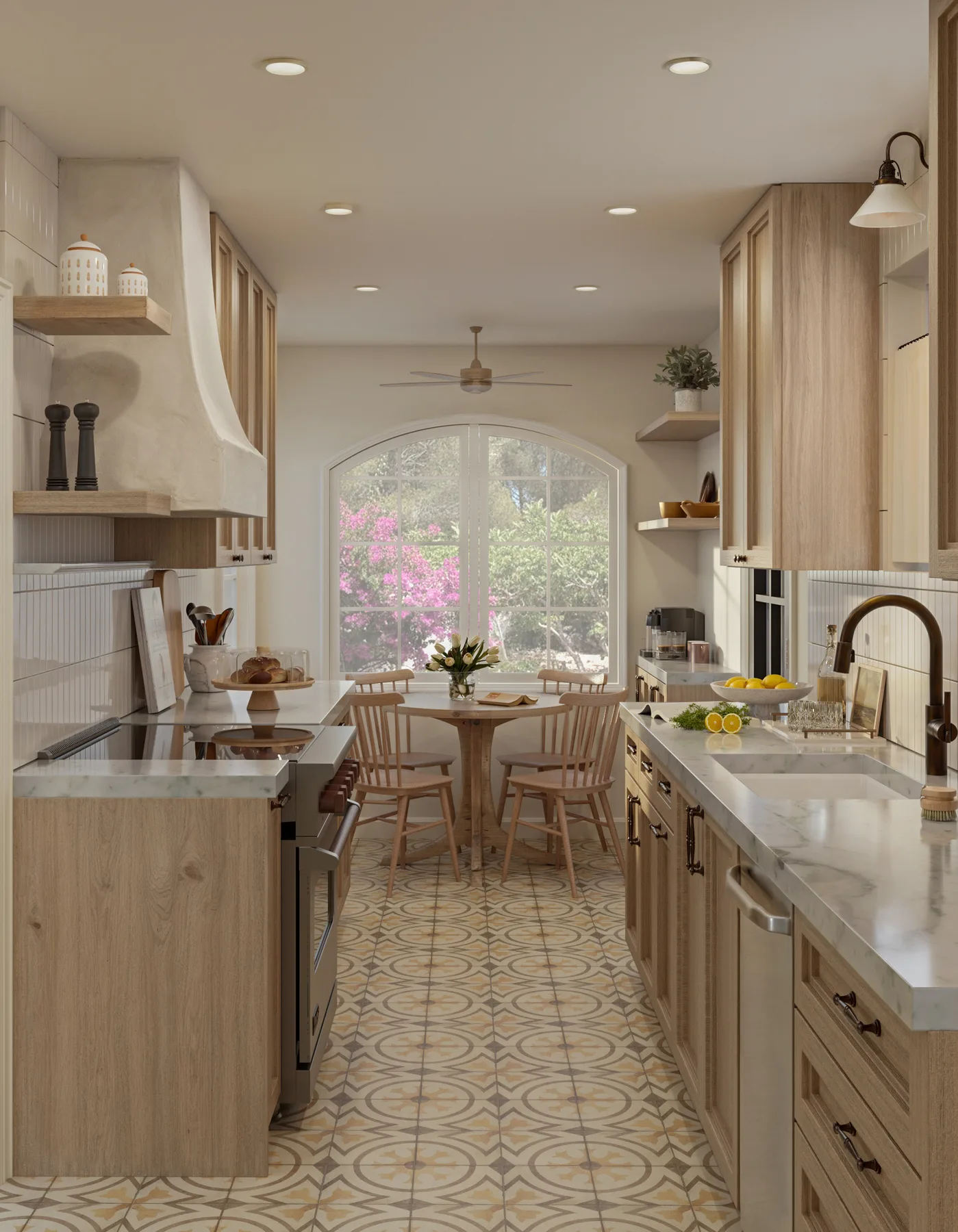 3D rendering of the Santa Ana kitchen and dining area, drawn before the build